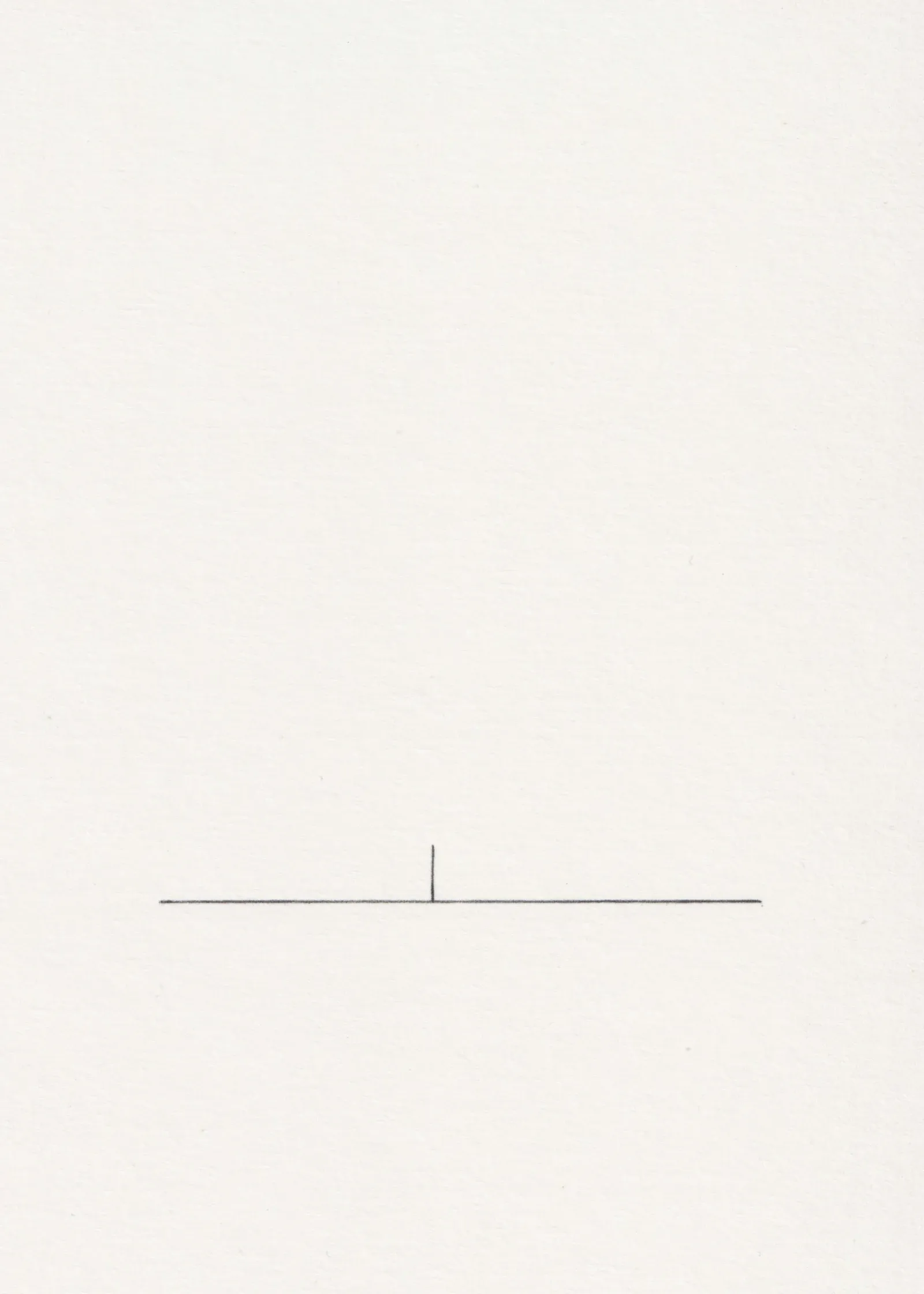 Pencil line drawing on paper: a short vertical post near the centre of a horizontal line.