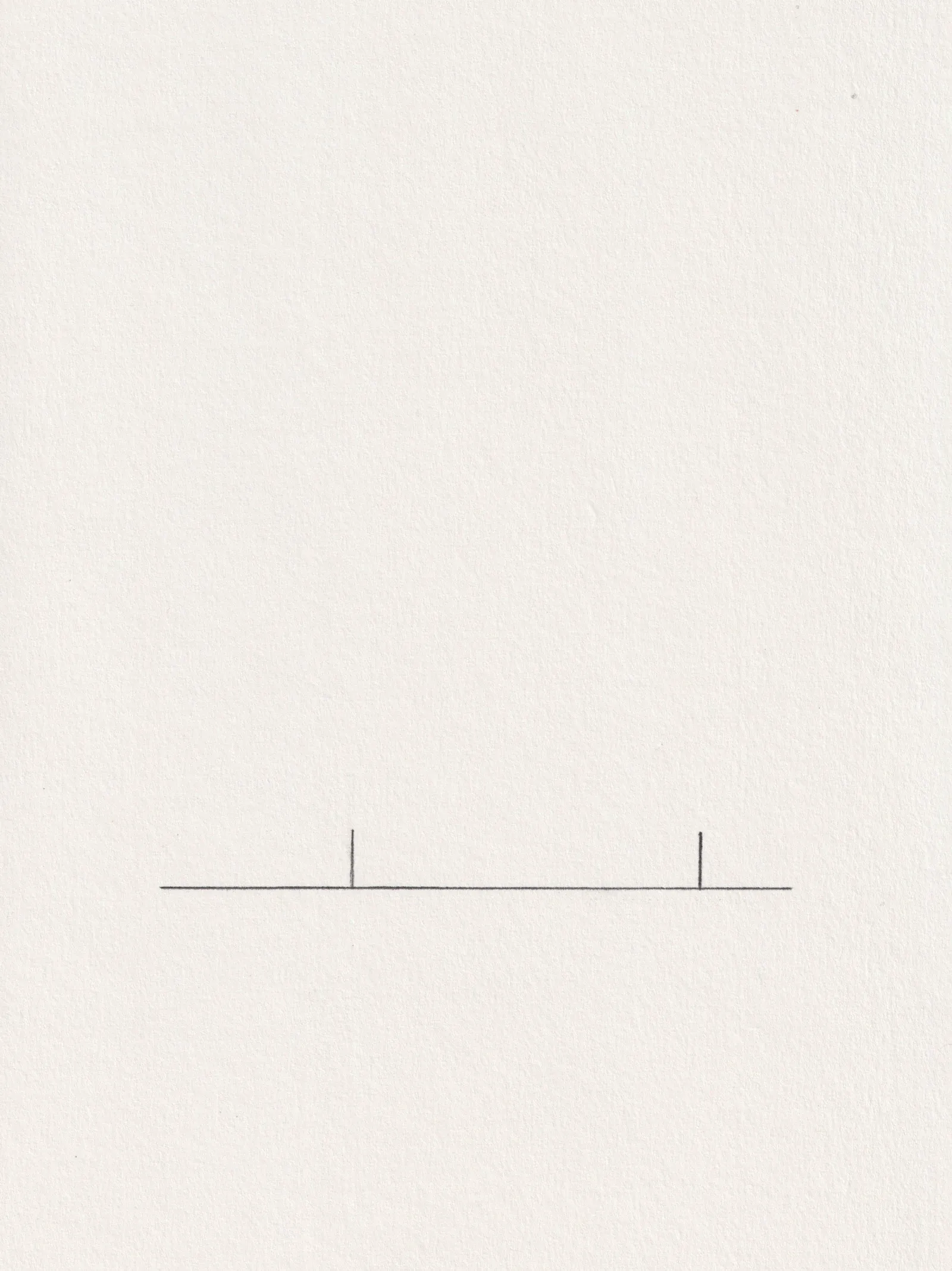 Pencil line drawing on paper: two vertical posts standing far apart on a long horizontal line (1 of 4).