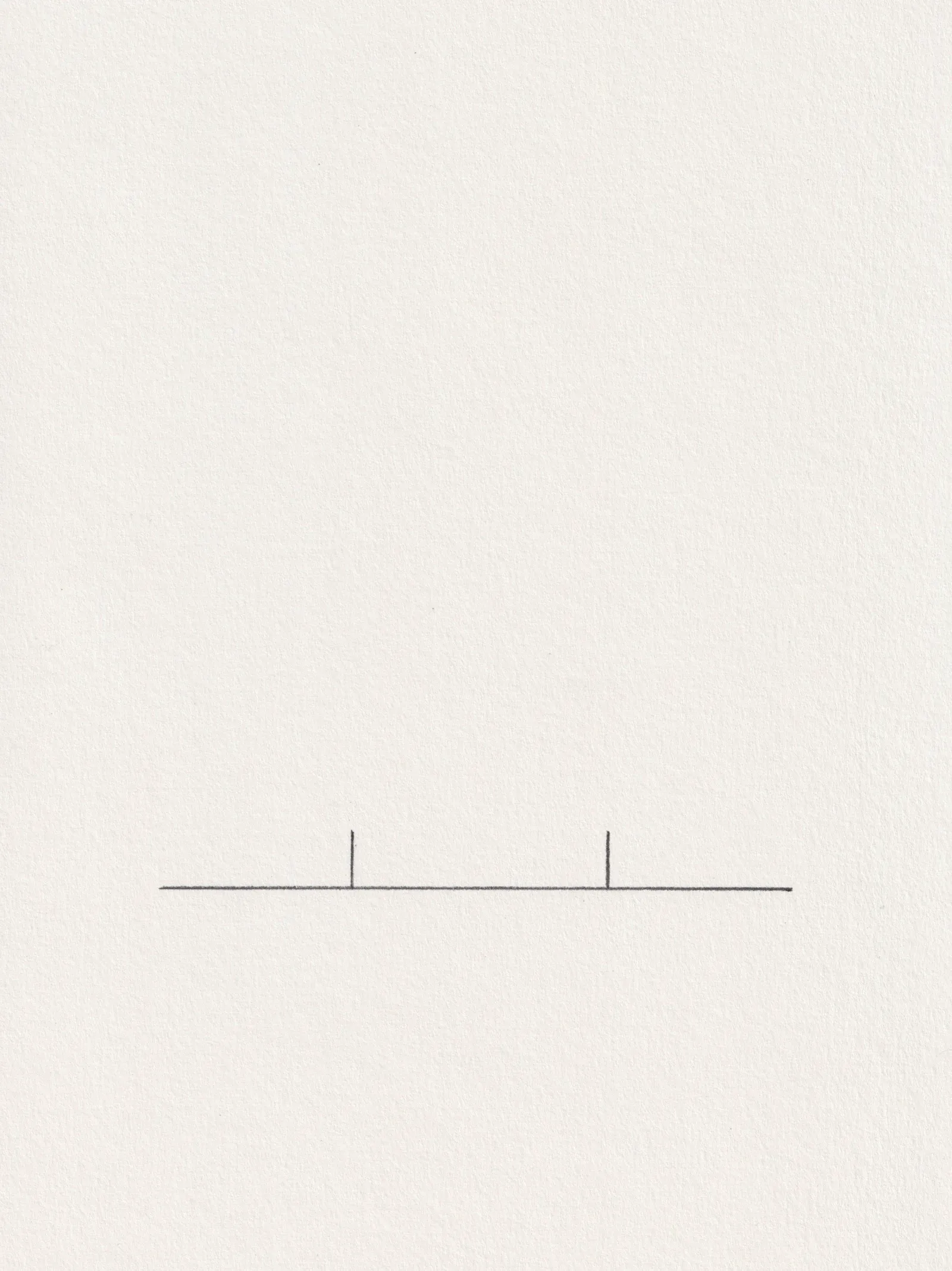 Pencil line drawing on paper: two vertical posts on a horizontal line, a little closer together (2 of 4).